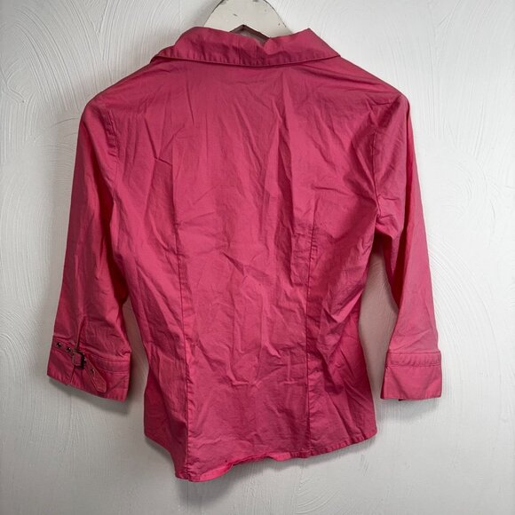 No Boundaries Shirt Y2K 2000s Pink 3/4 Sleeve Button Up Blouse Collared Stretch - Picture 5 of 5